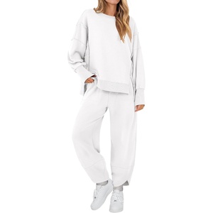 image:imageANRABESS Womens 2 Piece Outfits Sweatsuits Oversized Sweatshirts Barrel Pants Matching Lounge Sets 2026 Fall Travel ClothesWhite