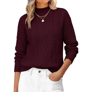image:imageANRABESS Womens Cable Knit Long Sleeve Cropped Sweaters  Mock Neck Fitted Pullover Tops Cozy Warm Business Casual Work Office Daily Wear Fall Winter Fashion ClothingDark Red