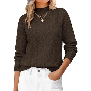 image:imageANRABESS Womens Cable Knit Long Sleeve Cropped Sweaters  Mock Neck Fitted Pullover Tops Cozy Warm Business Casual Work Office Daily Wear Fall Winter Fashion ClothingBrown