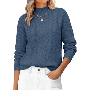 image:imageANRABESS Womens Cable Knit Long Sleeve Cropped Sweaters  Mock Neck Fitted Pullover Tops Cozy Warm Business Casual Work Office Daily Wear Fall Winter Fashion ClothingDeep Blue