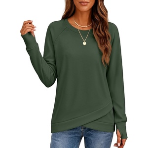 image:imageANRABESS Womens Crewneck Ralgan Long Sleeve Tunic Tops  Tulip Hem Sweatshirts with Thumbhole Warm Soft Comfy Going Out Work Fall Winter Transtion Pullover OutfitsDeep Green