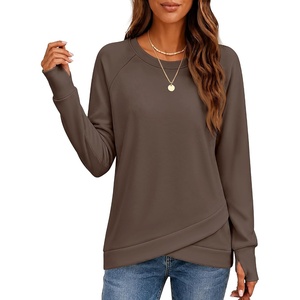 image:imageANRABESS Womens Crewneck Ralgan Long Sleeve Tunic Tops  Tulip Hem Sweatshirts with Thumbhole Warm Soft Comfy Going Out Work Fall Winter Transtion Pullover OutfitsBrown
