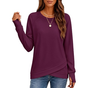 image:imageANRABESS Womens Crewneck Ralgan Long Sleeve Tunic Tops  Tulip Hem Sweatshirts with Thumbhole Warm Soft Comfy Going Out Work Fall Winter Transtion Pullover OutfitsPurple Red