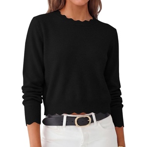 image:imageANRABESS Womens Long Sleeve Scalloped Cropped Sweaters  Lightweight Soft Comfy Ribbed KnitDressy Casual Pullover TopsBusiness Work OfficeTravel Vacation WearFall Winter ClothesBlack
