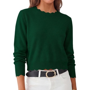image:imageANRABESS Womens Long Sleeve Scalloped Cropped Sweaters  Lightweight Soft Comfy Ribbed KnitDressy Casual Pullover TopsBusiness Work OfficeTravel Vacation WearFall Winter ClothesForest Green