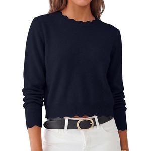 image:imageANRABESS Womens Long Sleeve Scalloped Cropped Sweaters  Lightweight Soft Comfy Ribbed KnitDressy Casual Pullover TopsBusiness Work OfficeTravel Vacation WearFall Winter ClothesNavy Blue