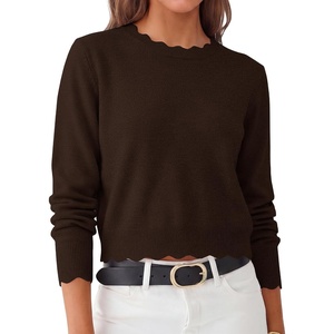 image:imageANRABESS Womens Long Sleeve Scalloped Cropped Sweaters  Lightweight Soft Comfy Ribbed KnitDressy Casual Pullover TopsBusiness Work OfficeTravel Vacation WearFall Winter ClothesCoffee