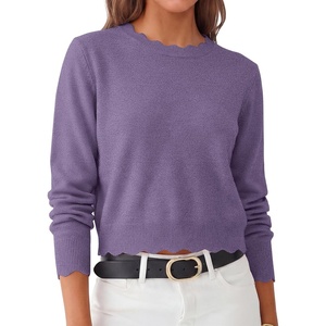 image:imageANRABESS Womens Long Sleeve Scalloped Cropped Sweaters  Lightweight Soft Comfy Ribbed KnitDressy Casual Pullover TopsBusiness Work OfficeTravel Vacation WearFall Winter ClothesPurple