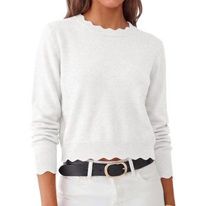 image:imageANRABESS Womens Long Sleeve Scalloped Cropped Sweaters  Lightweight Soft Comfy Ribbed KnitDressy Casual Pullover TopsBusiness Work OfficeTravel Vacation WearFall Winter ClothesWhite