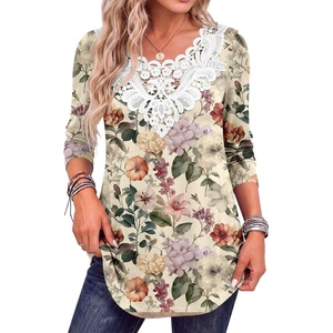 image:imageANRABESS Womens Long Sleeve Shirts Lace Tunic Tops  Scalloped V Neck Floral Print Blouses Soft Regular Fit Business Office Travel Outfits Dressy Casual Fall amp WinterMulti Floral