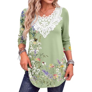 image:imageANRABESS Womens Long Sleeve Shirts Lace Tunic Tops  Scalloped V Neck Floral Print Blouses Soft Regular Fit Business Office Travel Outfits Dressy Casual Fall amp WinterGreen Floral