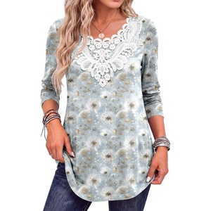 image:imageANRABESS Womens Long Sleeve Shirts Lace Tunic Tops  Scalloped V Neck Floral Print Blouses Soft Regular Fit Business Office Travel Outfits Dressy Casual Fall amp WinterBlue Floral
