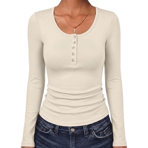 image:imageANRABESS Womens Long Sleeve Shirts Thermal Fleece Tops  Henley Neck Dressy Business Casual Work TShirts Fall Winter Soft Warm Base Layer Basic Tee Cute Going Out UndershirtsBeige