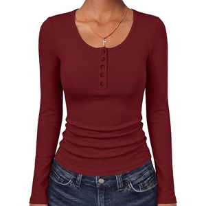 image:imageANRABESS Womens Long Sleeve Shirts Thermal Fleece Tops  Henley Neck Dressy Business Casual Work TShirts Fall Winter Soft Warm Base Layer Basic Tee Cute Going Out UndershirtsRed