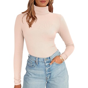 image:imageANRABESS Womens Long Sleeve Turtleneck Shirts Casual Ribbed Basic Tee Slim Soft Thermal Tops 2026 Fall Going Out ClothesApricot