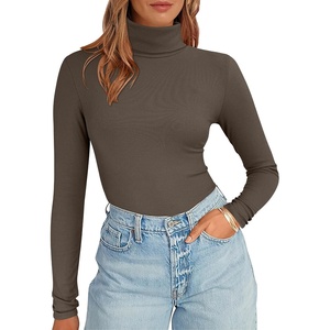 image:imageANRABESS Womens Long Sleeve Turtleneck Shirts Casual Ribbed Basic Tee Slim Soft Thermal Tops 2026 Fall Going Out ClothesBrown