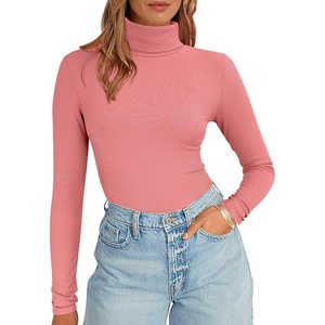 image:imageANRABESS Womens Long Sleeve Turtleneck Shirts Casual Ribbed Basic Tee Slim Soft Thermal Tops 2026 Fall Going Out ClothesCoral Pink