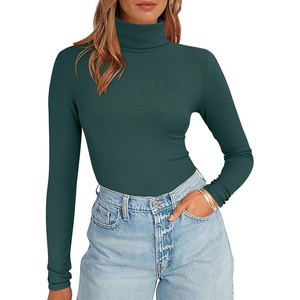 image:imageANRABESS Womens Long Sleeve Turtleneck Shirts Casual Ribbed Basic Tee Slim Soft Thermal Tops 2026 Fall Going Out ClothesDark Green