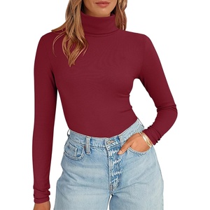 image:imageANRABESS Womens Long Sleeve Turtleneck Shirts Casual Ribbed Basic Tee Slim Soft Thermal Tops 2026 Fall Going Out ClothesDeep Red