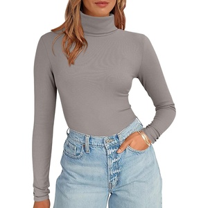 image:imageANRABESS Womens Long Sleeve Turtleneck Shirts Casual Ribbed Basic Tee Slim Soft Thermal Tops 2026 Fall Going Out ClothesGray Khaki