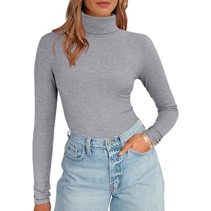 image:imageANRABESS Womens Long Sleeve Turtleneck Shirts Casual Ribbed Basic Tee Slim Soft Thermal Tops 2026 Fall Going Out ClothesGrey