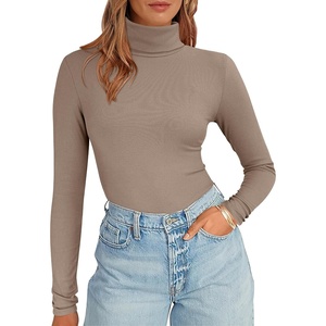 image:imageANRABESS Womens Long Sleeve Turtleneck Shirts Casual Ribbed Basic Tee Slim Soft Thermal Tops 2026 Fall Going Out ClothesKhaki