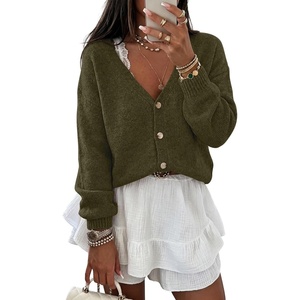 image:imageANRABESS Womens Oversized Crop Cardigan Chunky Knit Sweater  Button Down Open Front V Neck Long Sleeve Sweaters Cozy Soft Dropshoulder fit 2026 Fall Winter Work Vacation OutfitsArmy Green