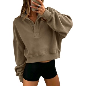 image:imageANRABESS Womens Oversized Long Sleeve Cropped Sweatshirts  Button Henley Neck Sweat Shirts Soft Comfy Pullover Tops Relaxed Fit Casual Daily Wear Fall Winter Fashion ClothingBrown