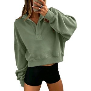 image:imageANRABESS Womens Oversized Long Sleeve Cropped Sweatshirts  Button Henley Neck Sweat Shirts Soft Comfy Pullover Tops Relaxed Fit Casual Daily Wear Fall Winter Fashion ClothingGreen
