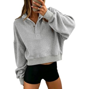 image:imageANRABESS Womens Oversized Long Sleeve Cropped Sweatshirts  Button Henley Neck Sweat Shirts Soft Comfy Pullover Tops Relaxed Fit Casual Daily Wear Fall Winter Fashion ClothingLight Grey