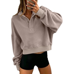 image:imageANRABESS Womens Oversized Long Sleeve Cropped Sweatshirts  Button Henley Neck Sweat Shirts Soft Comfy Pullover Tops Relaxed Fit Casual Daily Wear Fall Winter Fashion ClothingMocha