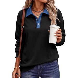 image:imageANRABESS Womens Quarter Button Long Sleeve Polo Sweatshirts  Denim Collared Henley Hoodies Shirt Cozy Fleece Pullover Top Loose Fit Casual Fall Outfit Winter Teen Preppy ClothesBlack