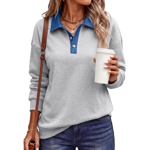 image:imageANRABESS Womens Quarter Button Long Sleeve Polo Sweatshirts  Denim Collared Henley Hoodies Shirt Cozy Fleece Pullover Top Loose Fit Casual Fall Outfit Winter Teen Preppy ClothesGrey