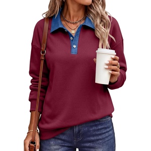 image:imageANRABESS Womens Quarter Button Long Sleeve Polo Sweatshirts  Denim Collared Henley Hoodies Shirt Cozy Fleece Pullover Top Loose Fit Casual Fall Outfit Winter Teen Preppy ClothesWine Red