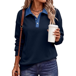 image:imageANRABESS Womens Quarter Button Long Sleeve Polo Sweatshirts  Denim Collared Henley Hoodies Shirt Cozy Fleece Pullover Top Loose Fit Casual Fall Outfit Winter Teen Preppy ClothesNavy Blue