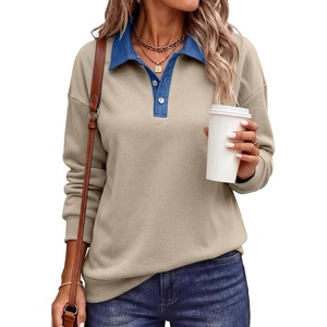 image:imageANRABESS Womens Quarter Button Long Sleeve Polo Sweatshirts  Denim Collared Henley Hoodies Shirt Cozy Fleece Pullover Top Loose Fit Casual Fall Outfit Winter Teen Preppy ClothesLight Khaki