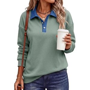 image:imageANRABESS Womens Quarter Button Long Sleeve Polo Sweatshirts  Denim Collared Henley Hoodies Shirt Cozy Fleece Pullover Top Loose Fit Casual Fall Outfit Winter Teen Preppy ClothesGrey Green