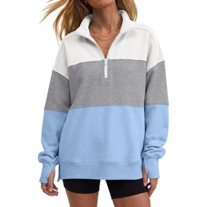 image:imageANRABESS Womens Quarter Zip Sweatshirt Oversized Hoodies  Soft Cozy Fleece Mock Neck Pullover with Side Pockets Drop Shoulder SlouchyY2K Color Block Casual LoungewearFall FashionWhite Light Grey Sky Blue