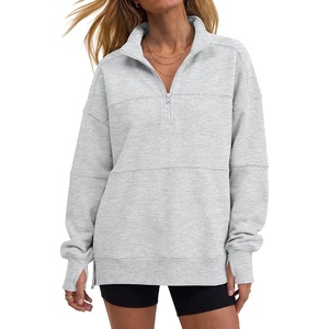image:imageANRABESS Womens Quarter Zip Sweatshirt Oversized Hoodies  Soft Cozy Fleece Mock Neck Pullover with Side Pockets Drop Shoulder SlouchyY2K Color Block Casual LoungewearFall FashionLight Grey