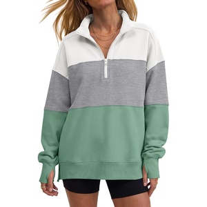 image:imageANRABESS Womens Quarter Zip Sweatshirt Oversized Hoodies  Soft Cozy Fleece Mock Neck Pullover with Side Pockets Drop Shoulder SlouchyY2K Color Block Casual LoungewearFall FashionWhite Light Grey Sage Green