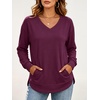 image:imageANRABESS Long Sleeve Shirts for Women Fall V Neck Sweatshirts  Lightweight Fleece Pullover with PocketsCurved Hem TunicLoose Casual Top for Work amp Everyday WearDark Purple