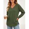 image:imageANRABESS Long Sleeve Shirts for Women Fall V Neck Sweatshirts  Lightweight Fleece Pullover with PocketsCurved Hem TunicLoose Casual Top for Work amp Everyday WearArmy Green