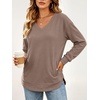 image:imageANRABESS Long Sleeve Shirts for Women Fall V Neck Sweatshirts  Lightweight Fleece Pullover with PocketsCurved Hem TunicLoose Casual Top for Work amp Everyday WearLight Brown