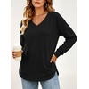 image:imageANRABESS Long Sleeve Shirts for Women Fall V Neck Sweatshirts  Lightweight Fleece Pullover with PocketsCurved Hem TunicLoose Casual Top for Work amp Everyday WearBlack