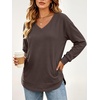 image:imageANRABESS Long Sleeve Shirts for Women Fall V Neck Sweatshirts  Lightweight Fleece Pullover with PocketsCurved Hem TunicLoose Casual Top for Work amp Everyday WearCoffee