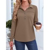 image:imageANRABESS Sweatshirt for Women Long Sleeve Polo Shirts  Grommet HalfPlacket Tunic Tops HighLow Curved Hem Pullover Dressy Business Casual Classic Vintage Fall OutfitsBeige Khaki