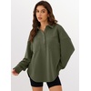 image:imageANRABESS Sweatshirt for Women Oversized Casual Long Sleeve Side Slit Button Lapel Polo Pullover Tunic Tops 2026 Fall OutfitsArmy Green