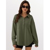 image:imageANRABESS Sweatshirt for Women Oversized Casual Long Sleeve Side Slit Button Lapel Polo Pullover Tunic Tops 2026 Fall OutfitsArmy Green