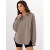 image:imageANRABESS Sweatshirt for Women Oversized Casual Long Sleeve Side Slit Button Lapel Polo Pullover Tunic Tops 2026 Fall OutfitsDark Khaki