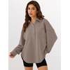 image:imageANRABESS Sweatshirt for Women Oversized Casual Long Sleeve Side Slit Button Lapel Polo Pullover Tunic Tops 2026 Fall OutfitsDark Khaki